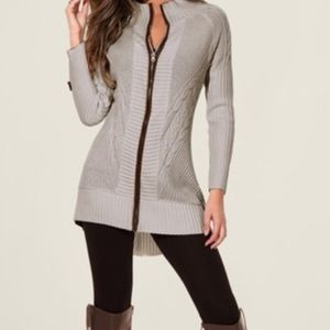 New W/O Tags Venus Faux Leather Trim Zip Cardigan